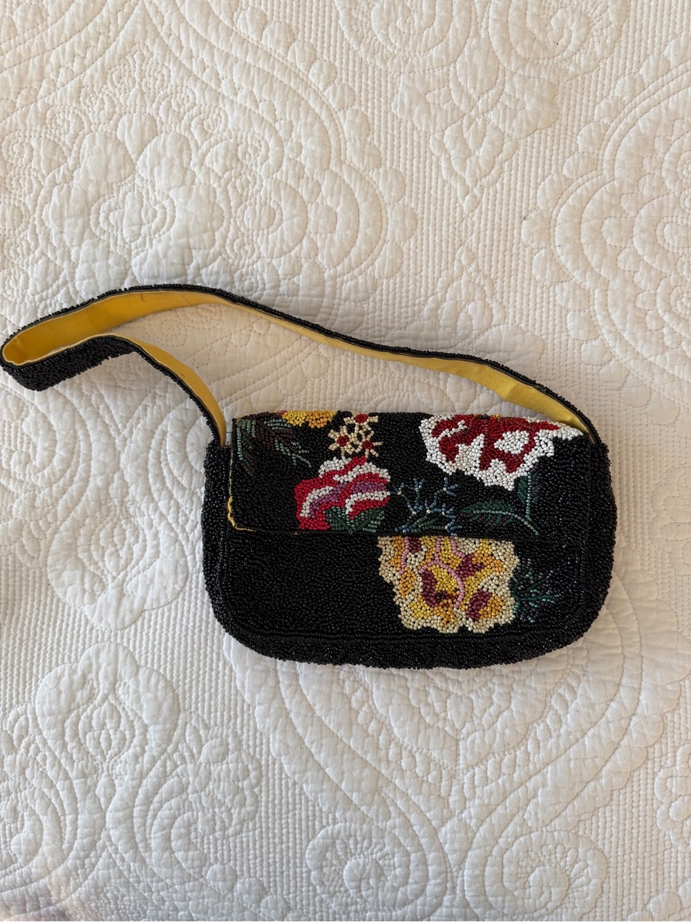 Anthropologie Black Beaded Floral Evening Bag